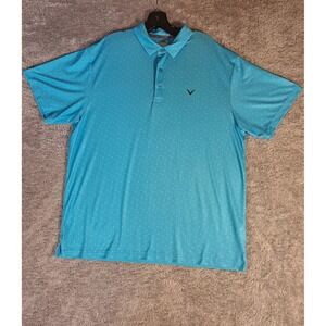 Callaway Opti-Dri Mens Large Turquoise Blue Chevron Print Golf Polo Shirt L